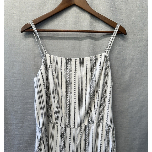 Old Navy Linen Cami Jumpsuit Womens Size L Tall White Stripe Smocked Beachy - Picture 2 of 9
